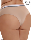  Kit 3 Calcinhas Plus Size Cintura Alta Cós Tricolor